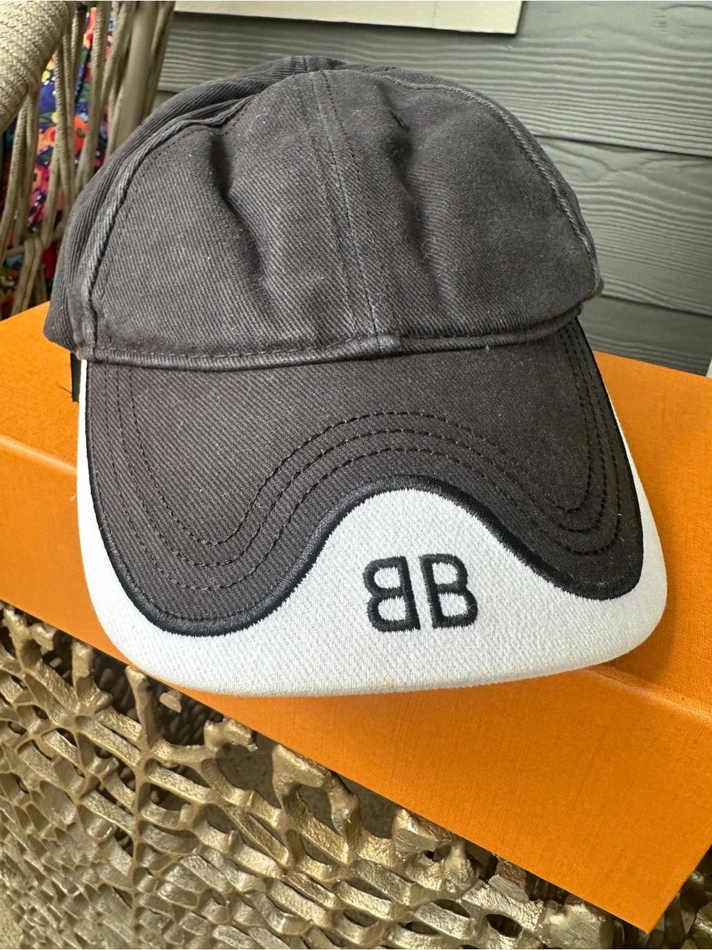 Black and White Balenciaga Embroidered Baseball Cap
